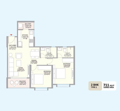Kolte-Patil - Little Earth-2 bhk type 1 - Tower d1
