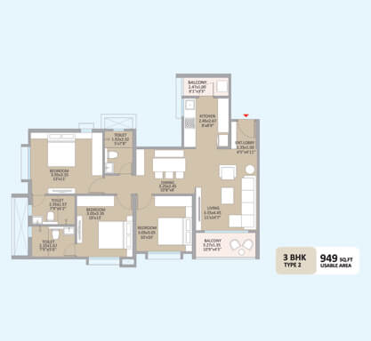 Kolte-Patil - Little Earth-3 bhk type 2 - Tower d1
