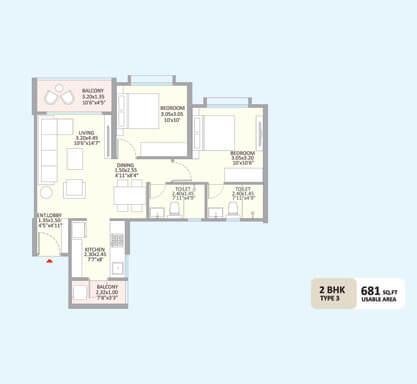Kolte-Patil - Little Earth-2 bhk type 3 - Tower d1