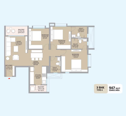 Kolte-Patil - Little Earth-3 bhk type 4 - Tower d1