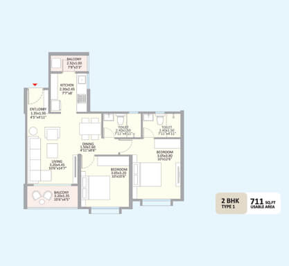 Kolte-Patil - Little Earth-2 bhk type 1 - tower d2