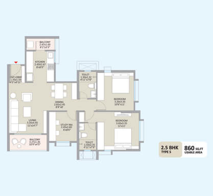 Kolte-Patil - Little Earth-2.5 bhk type 5 - tower d2