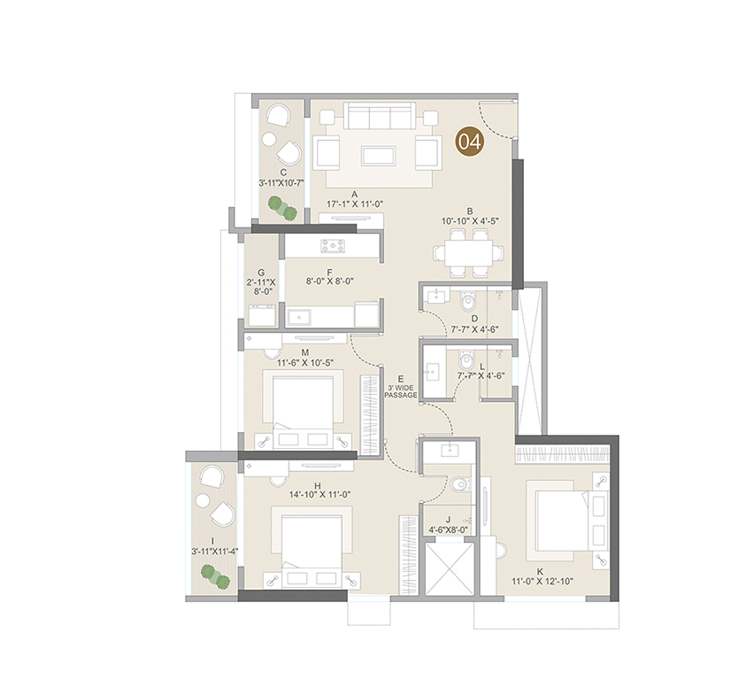 UNIT PLAN – WING A – 3 BHK (SERIES 04)