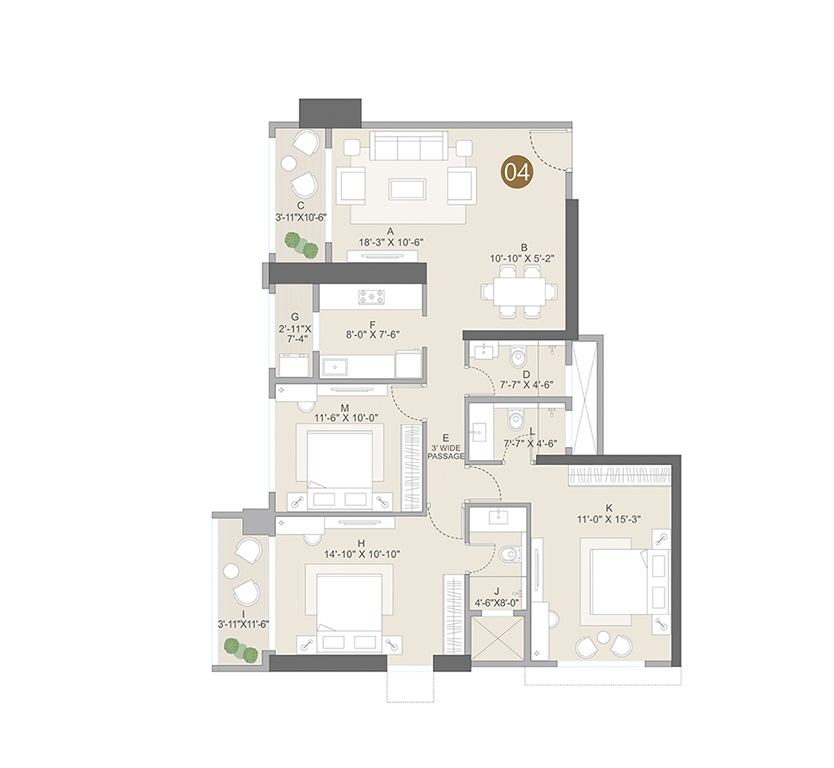 UNIT PLAN – WING B – 3 BHK (SERIES 04)