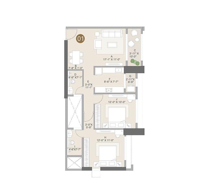 UNIT PLAN – WING B – 2 BHK (SERIES 01)