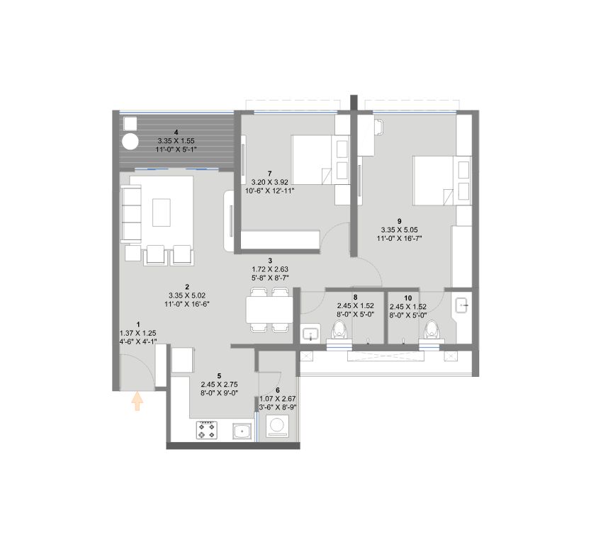 The Reserve by Kolte-Patil Tower 06 2 BHK Type 03 unit plan