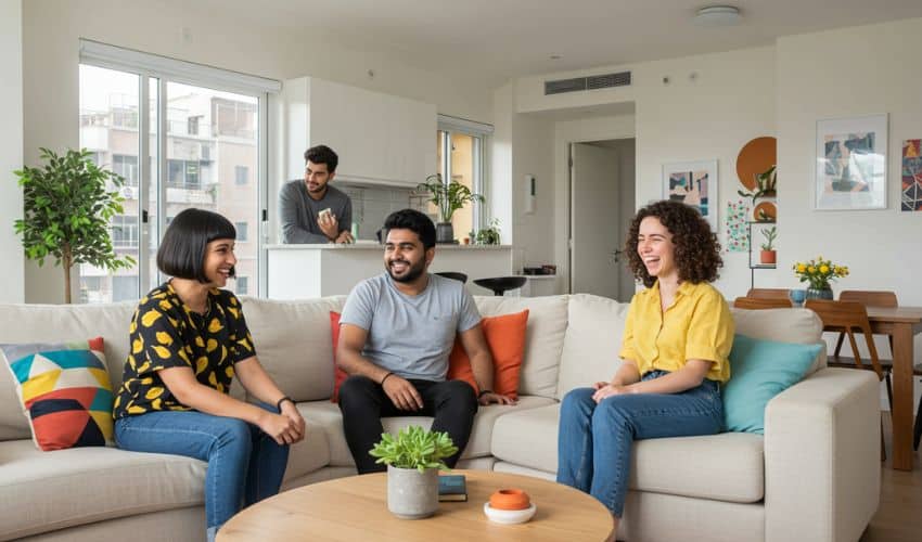 Shared housing interior with young professionals.