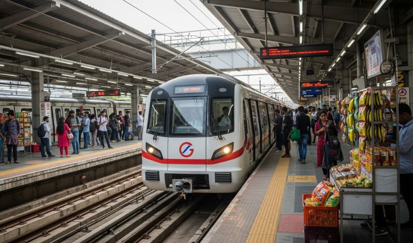Passengers boarding Pune metro train
