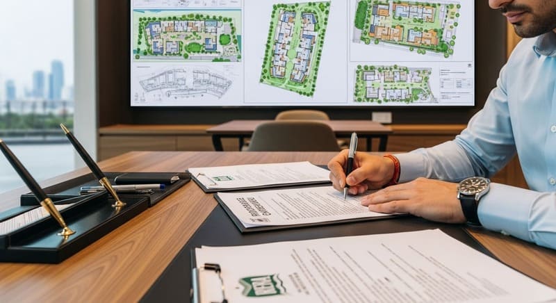 Pune homebuyer verifying carpet area as per RERA agreement.