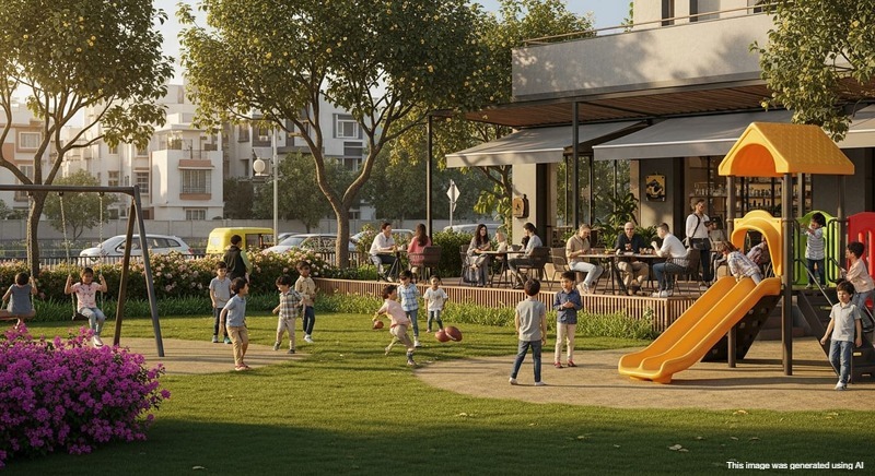 Children playing at park with parents near NIBM Road.