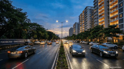 Premium residential buildings along a well-connected road in Pimple Nilakh, Pune’s Golden Triangle locationPremium residential buildings along a well-connected road in Pimple Nilakh, Pune’s Golden Triangle location