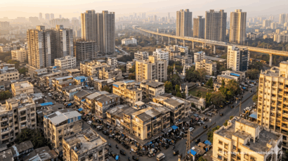 Aerial view of Bangur Nagar Goregaon West showing neighbourhood transformation with metro line