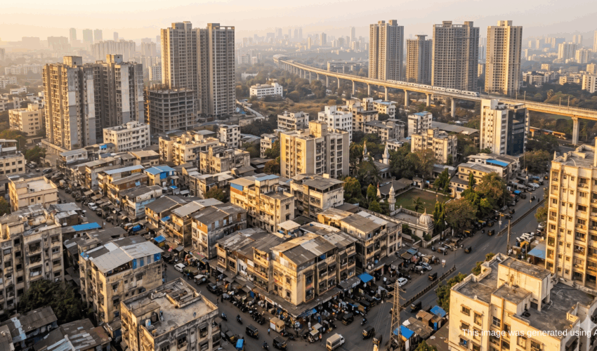 Aerial view of Bangur Nagar Goregaon West showing neighbourhood transformation with metro line