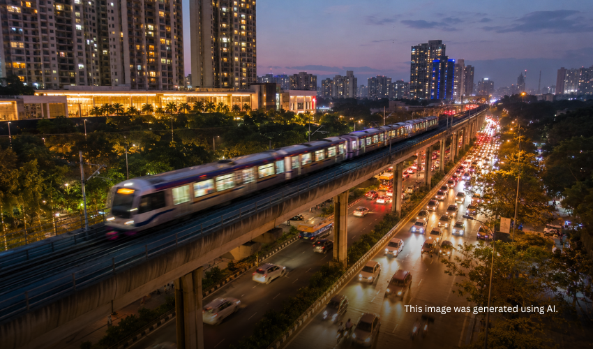 Metro Line 2A connectivity near Vivere Bangur Nagar with Link Road Goregaon West in the evening